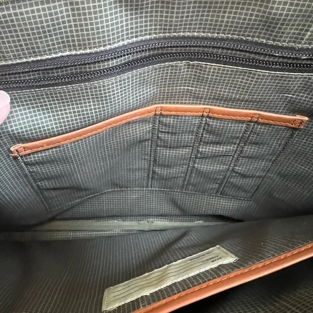 JACK SPADE Tan Solid Leather Briefcase Bag